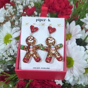 NEW Piper K Glitter Gingerbread Earrings Pierced Backs